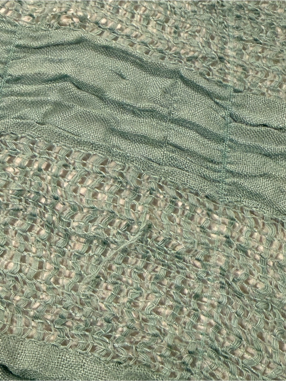 Boho Open Knit Crinkle Fringe Scarf Teal Blue Green Mesh Longline Lightweight - Picture 6 of 9